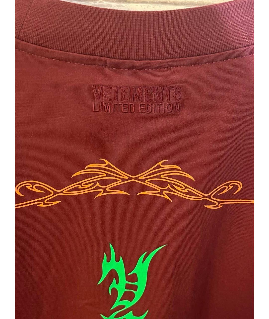 VETEMENTS Бордовая хлопковая футболка, фото 3