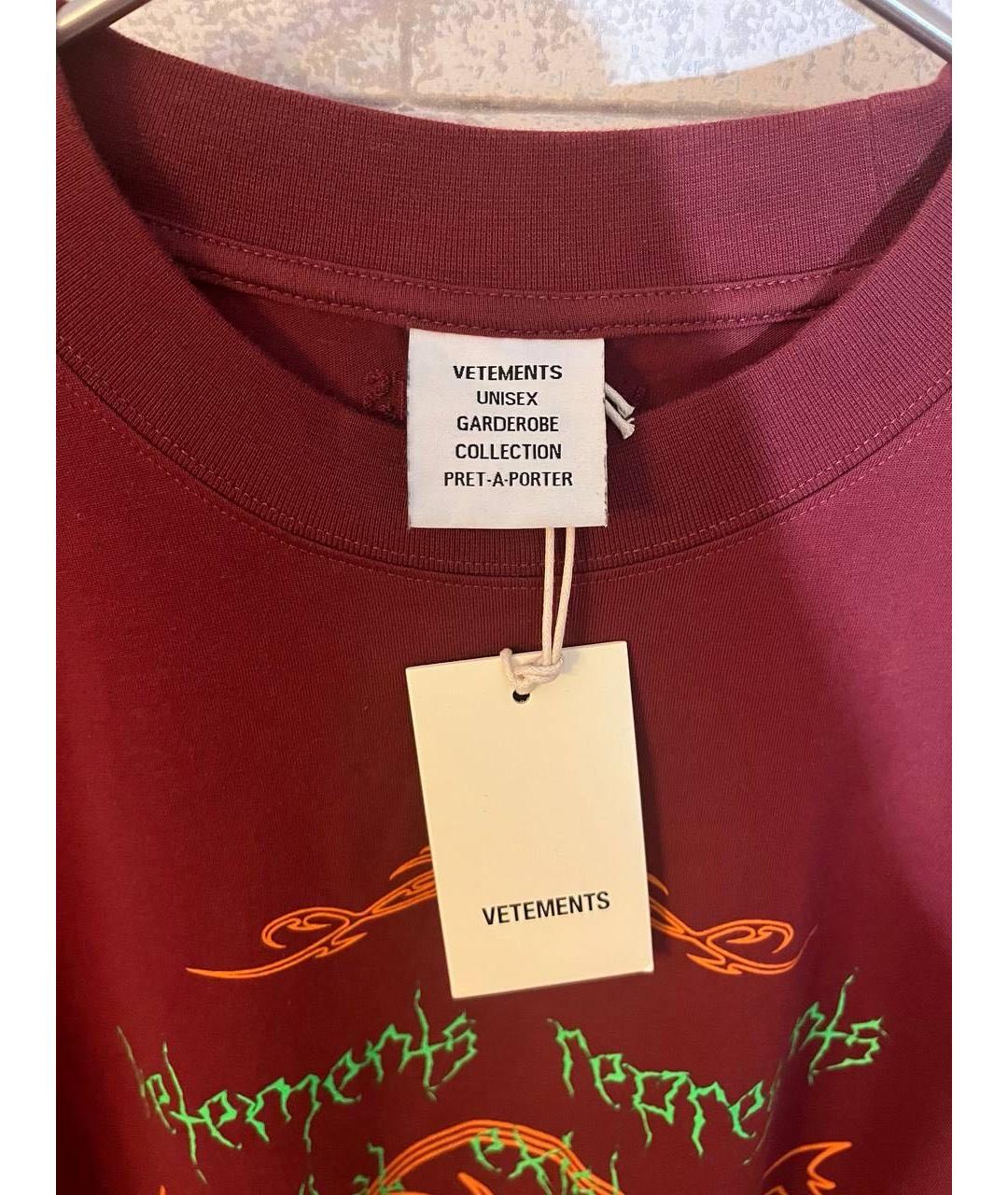 VETEMENTS Бордовая хлопковая футболка, фото 4