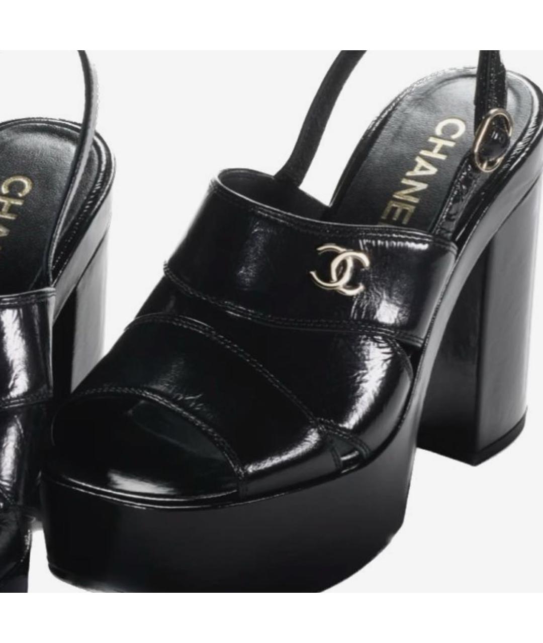 CHANEL Черные кожаные босоножки, фото 6
