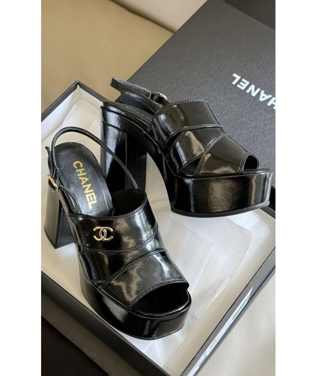 CHANEL Черные кожаные босоножки, фото 4