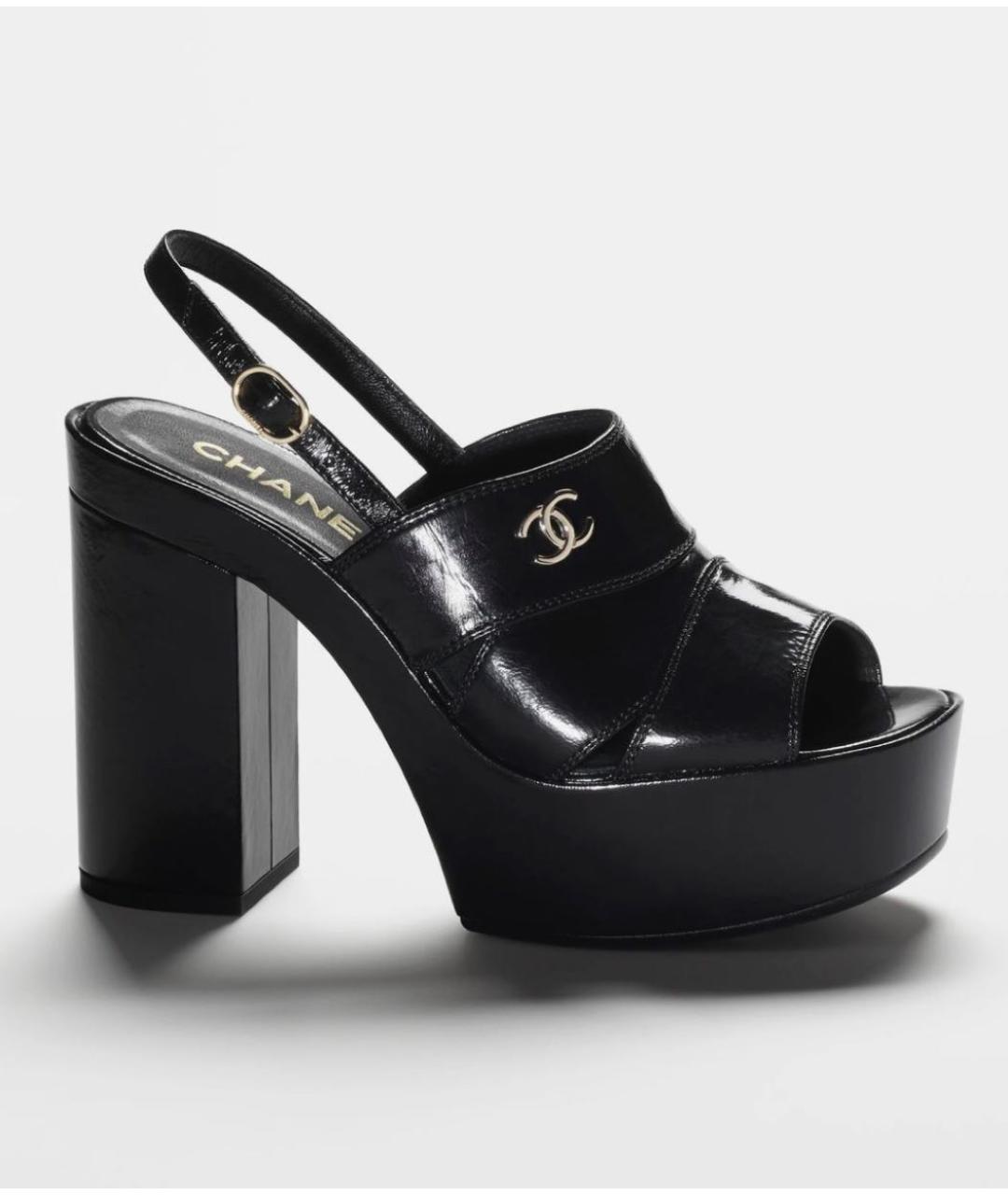 CHANEL Черные кожаные босоножки, фото 7