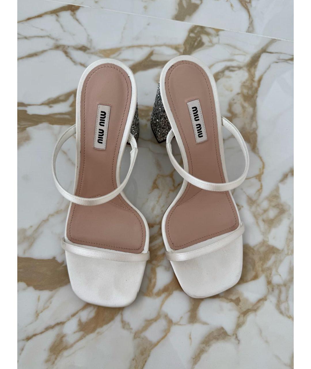 MIU MIU Белые текстильные босоножки, фото 2