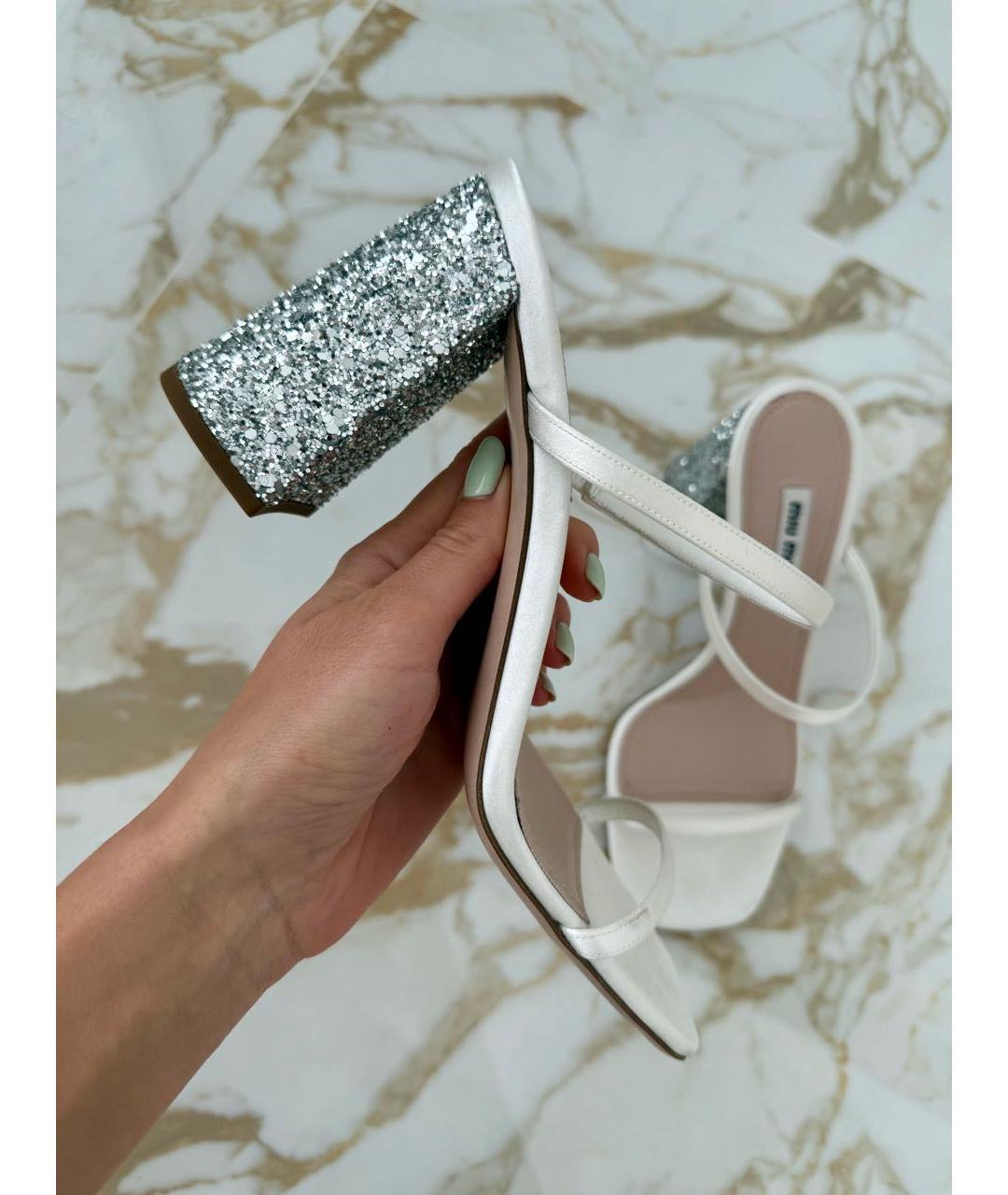 MIU MIU Белые текстильные босоножки, фото 5