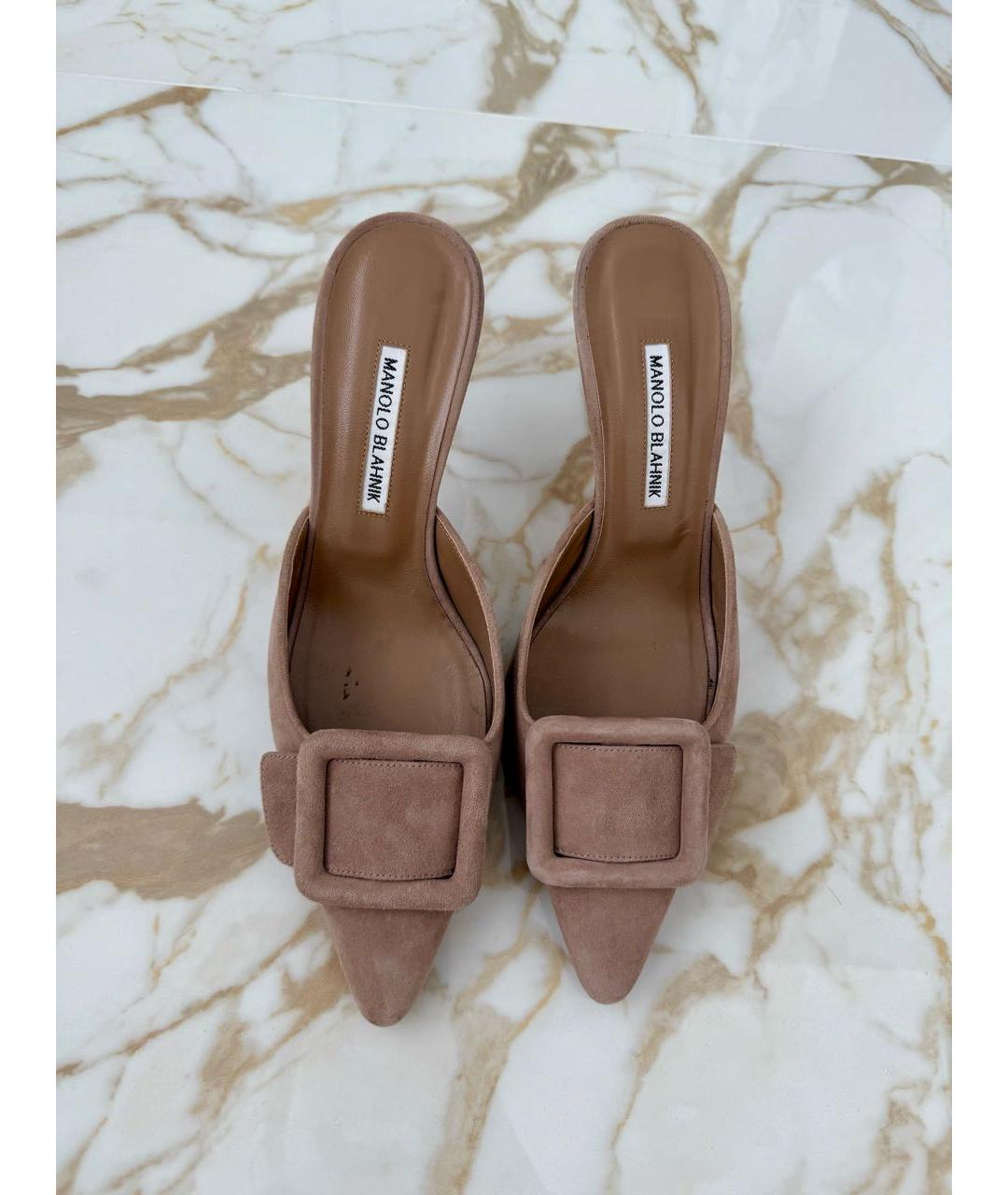 MANOLO BLAHNIK Бежевые замшевые мюли, фото 4