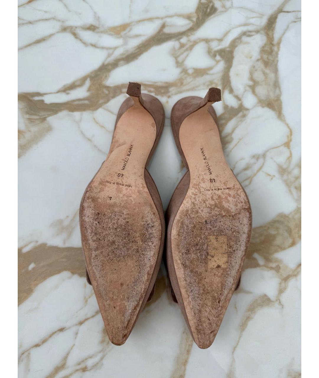 MANOLO BLAHNIK Бежевые замшевые мюли, фото 5