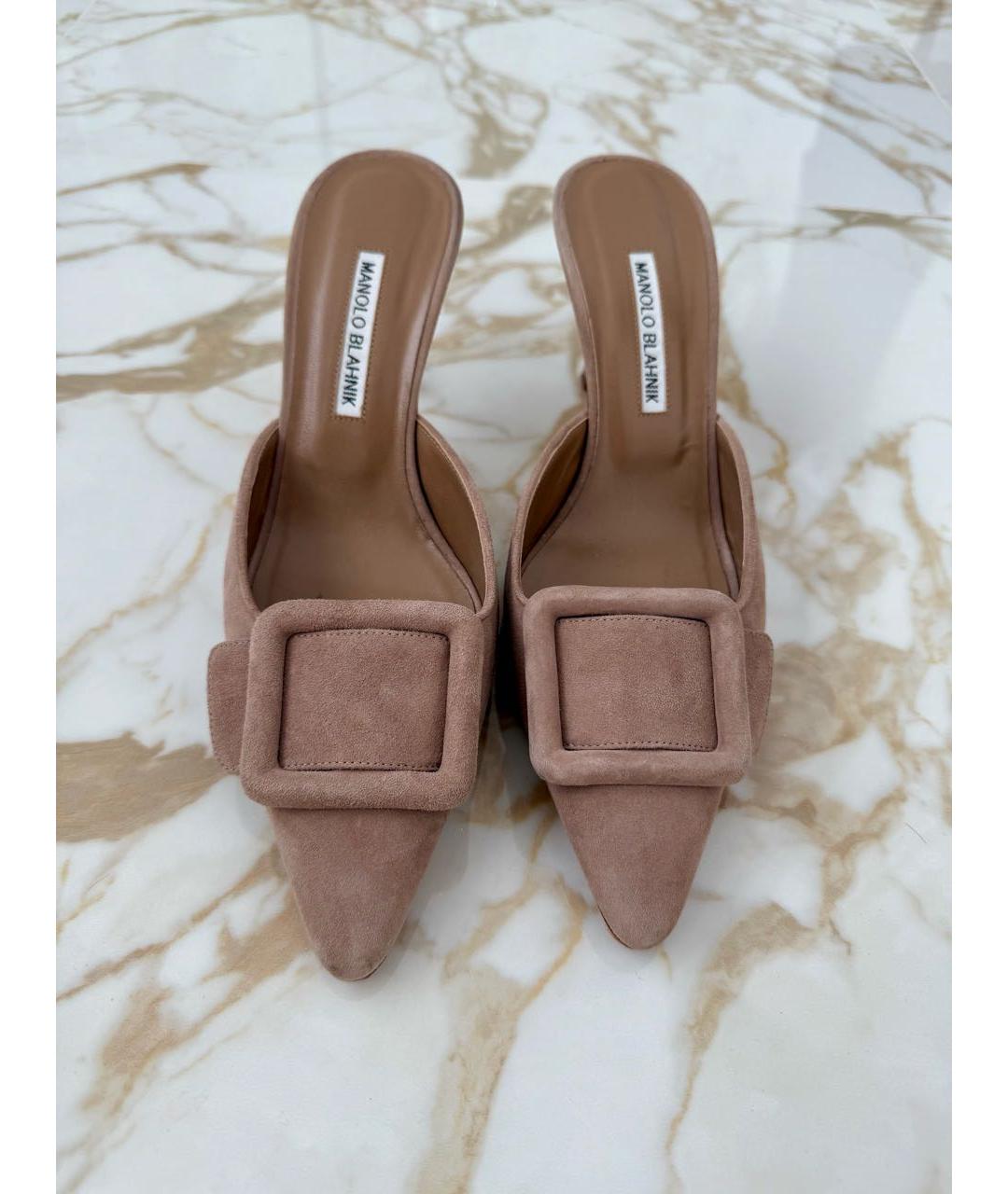 MANOLO BLAHNIK Бежевые замшевые мюли, фото 3
