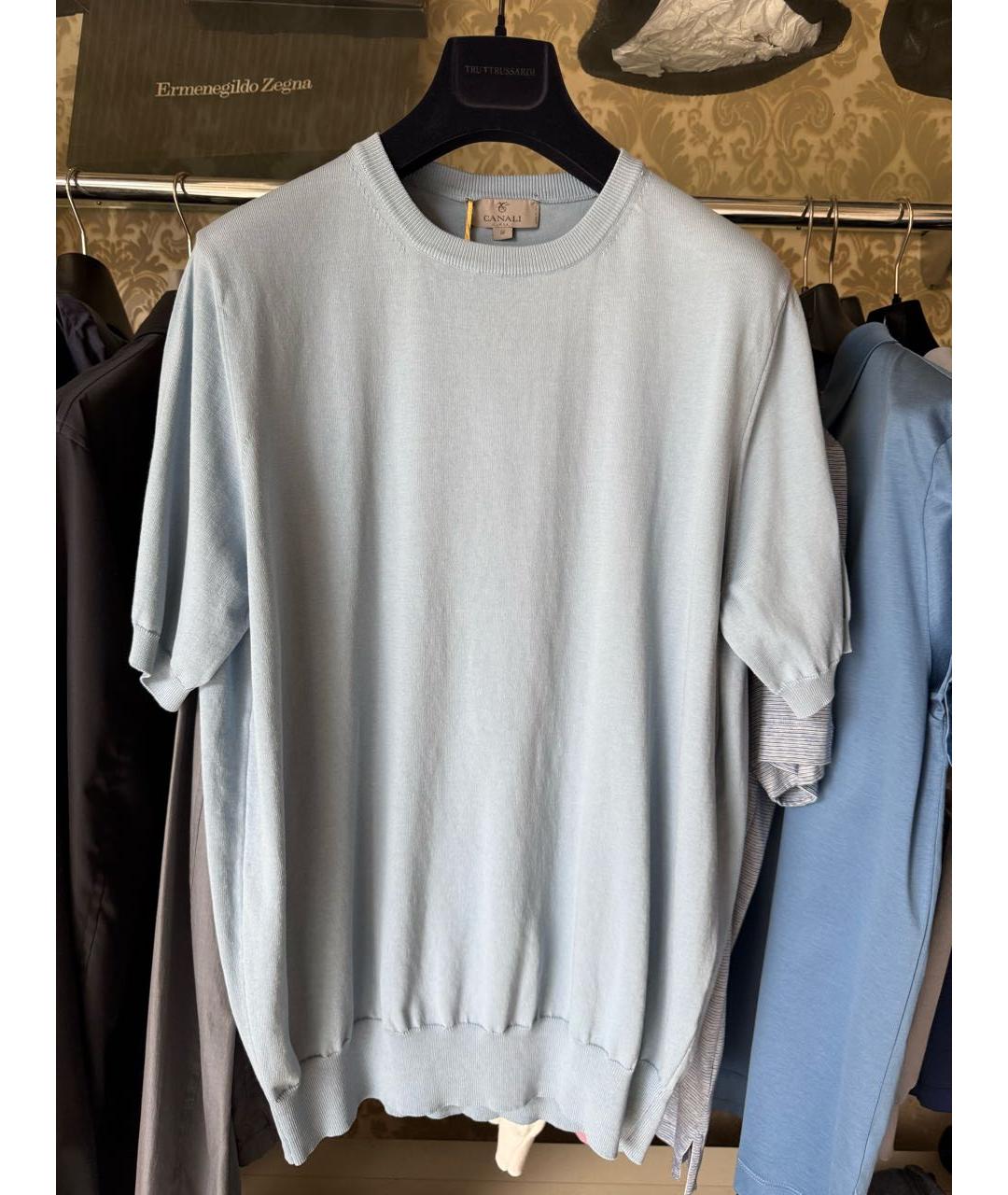 CANALI Голубая хлопковая футболка, фото 6