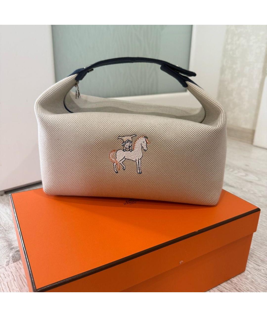 HERMES Бежевая косметичка, фото 4