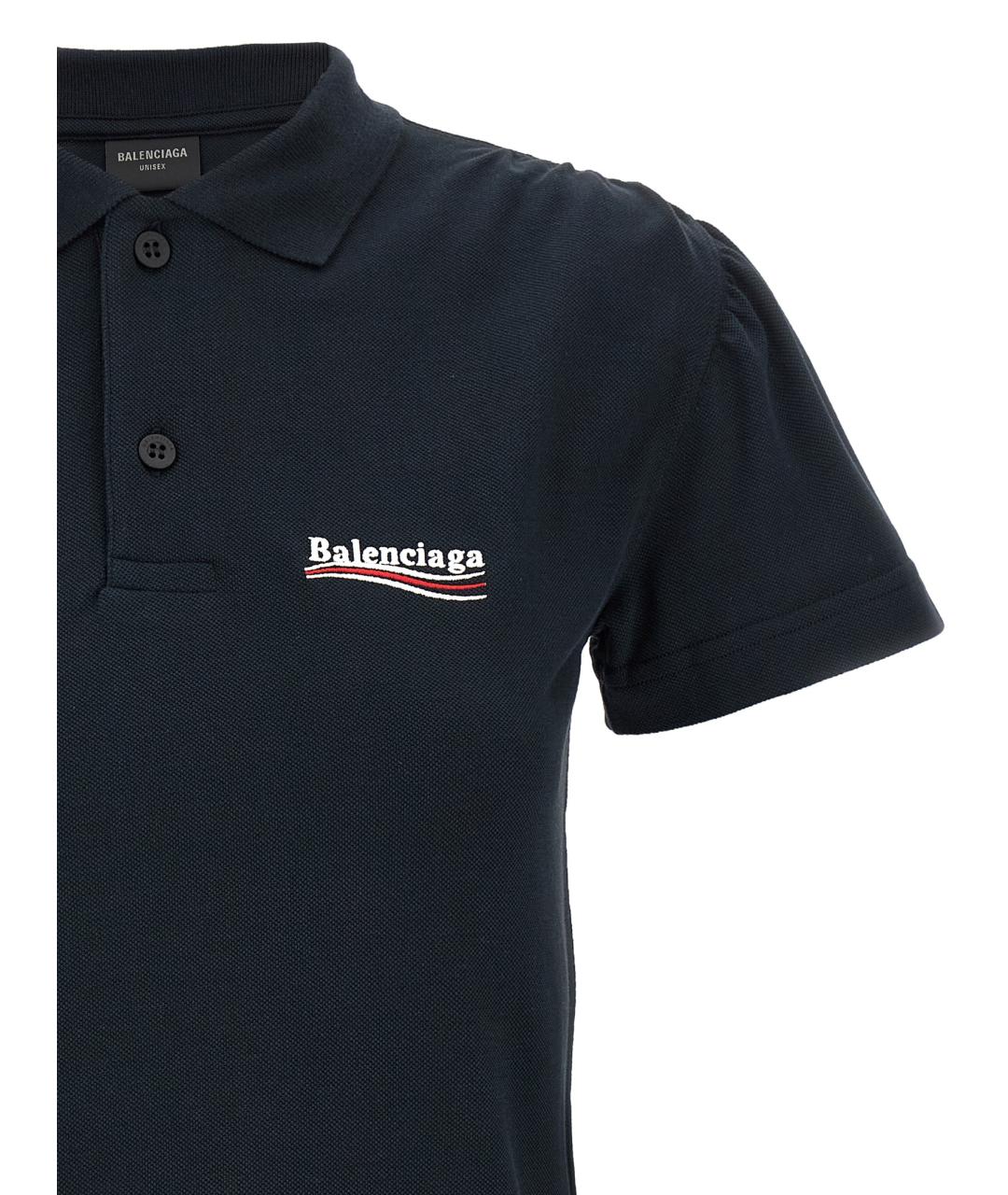 BALENCIAGA Темно-синяя хлопковая футболка, фото 3