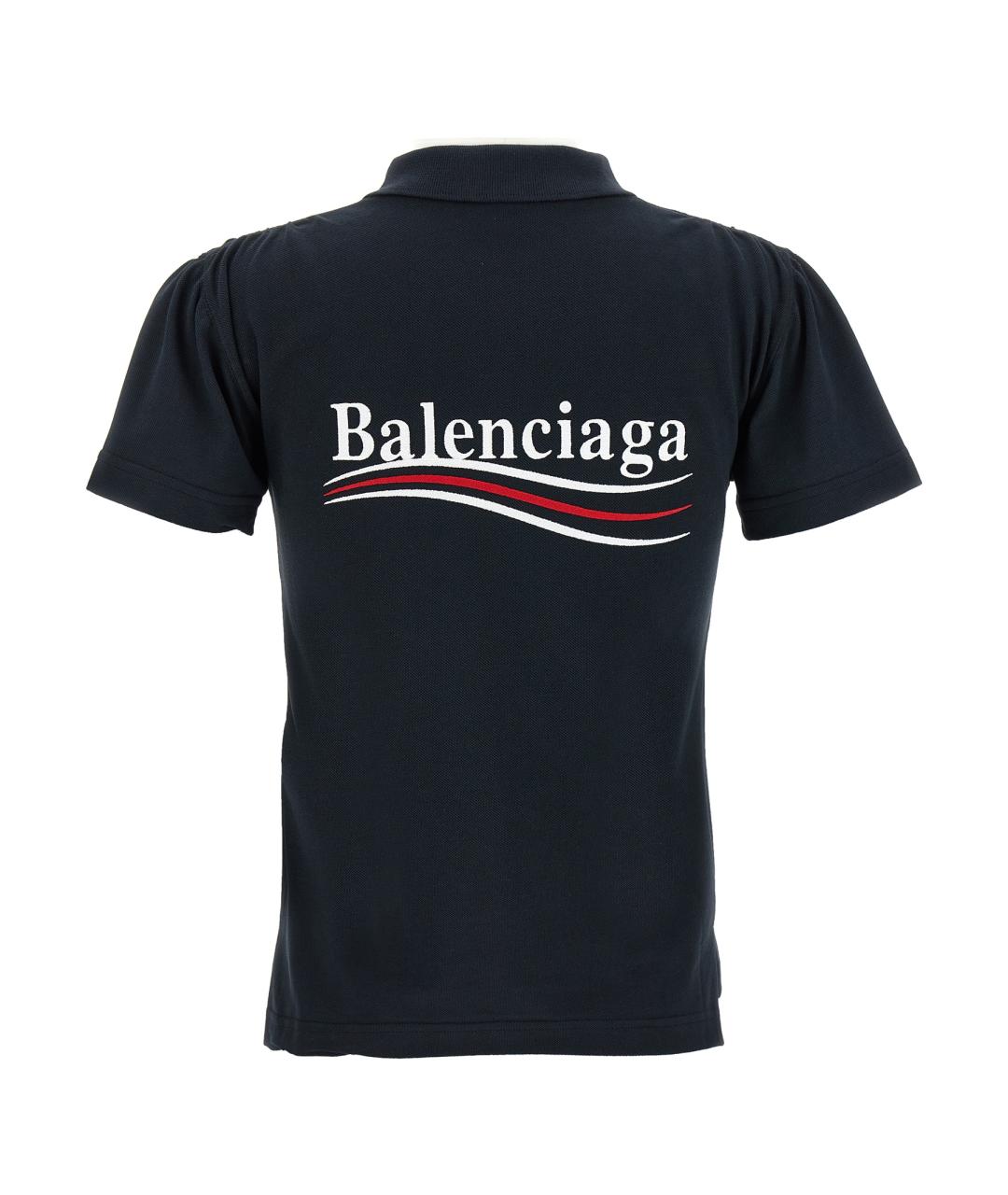 BALENCIAGA Темно-синяя хлопковая футболка, фото 2