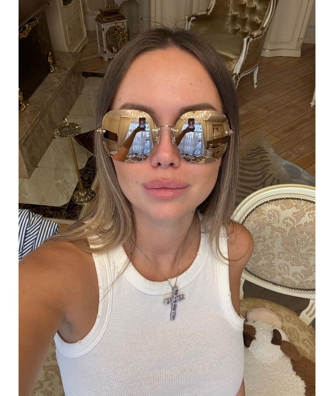 VICTORIA BECKHAM Золотые металлические солнцезащитные очки, фото 7