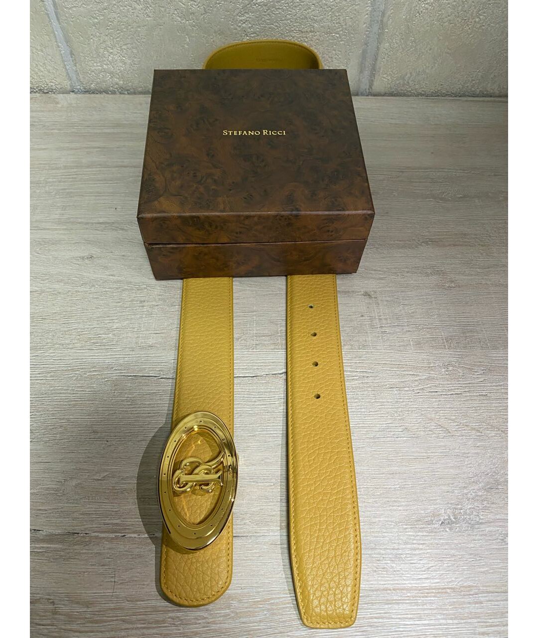 STEFANO RICCI Золотой кожаный ремень, фото 2