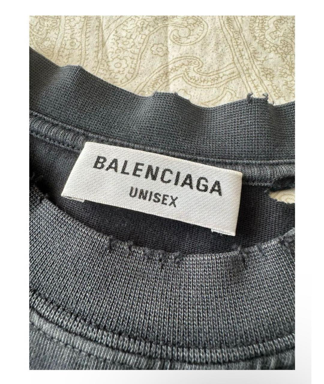BALENCIAGA Антрацитовая хлопковая футболка, фото 4