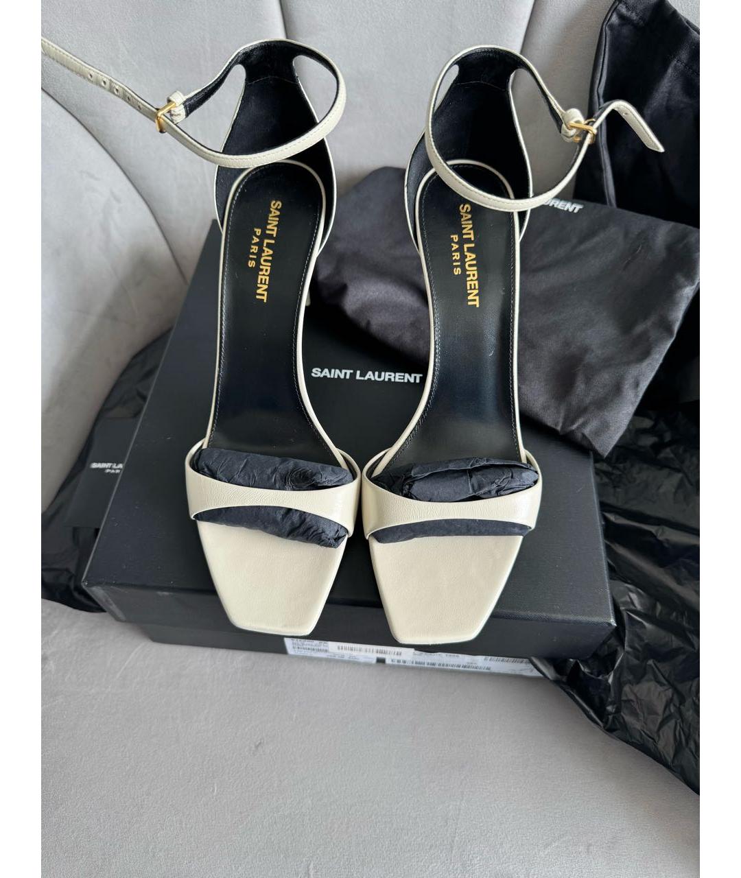 SAINT LAURENT Бежевые кожаные босоножки, фото 2