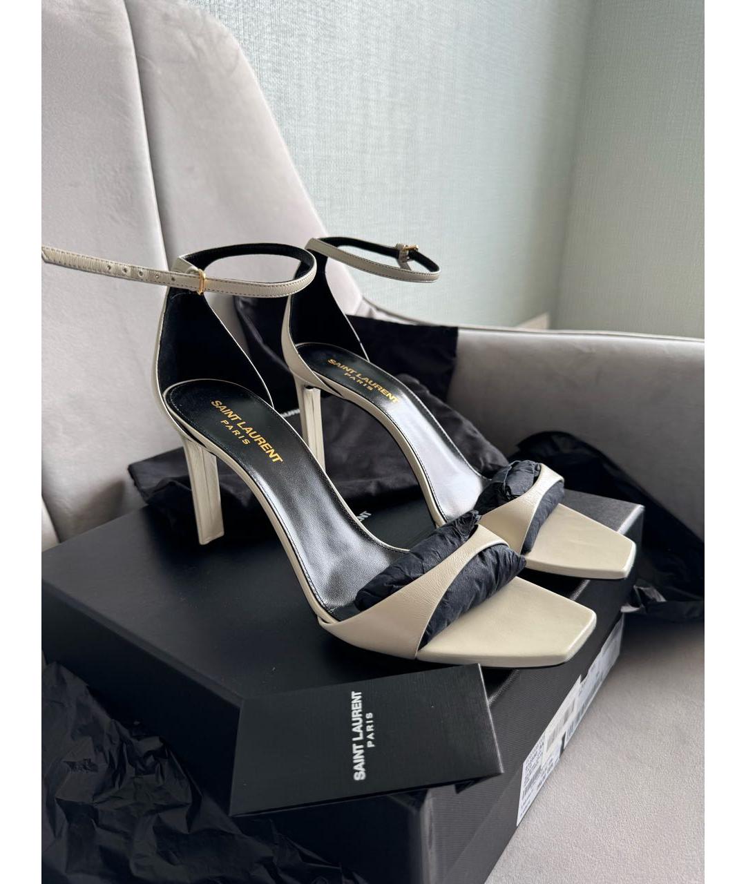 SAINT LAURENT Бежевые кожаные босоножки, фото 4