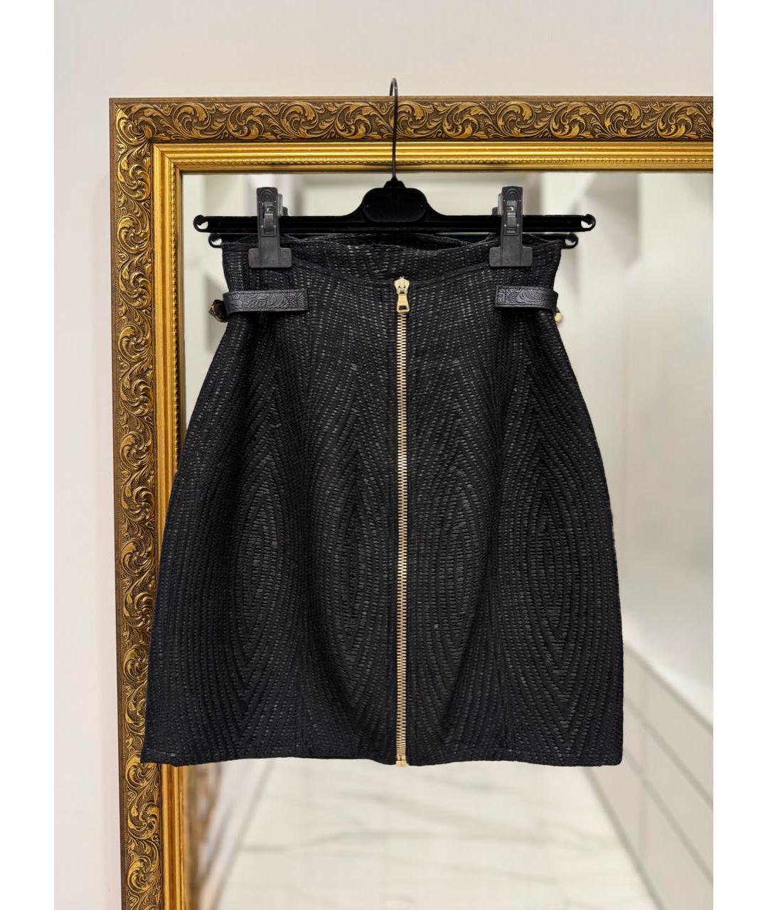 BALMAIN Черная полиуретановая юбка мини, фото 3