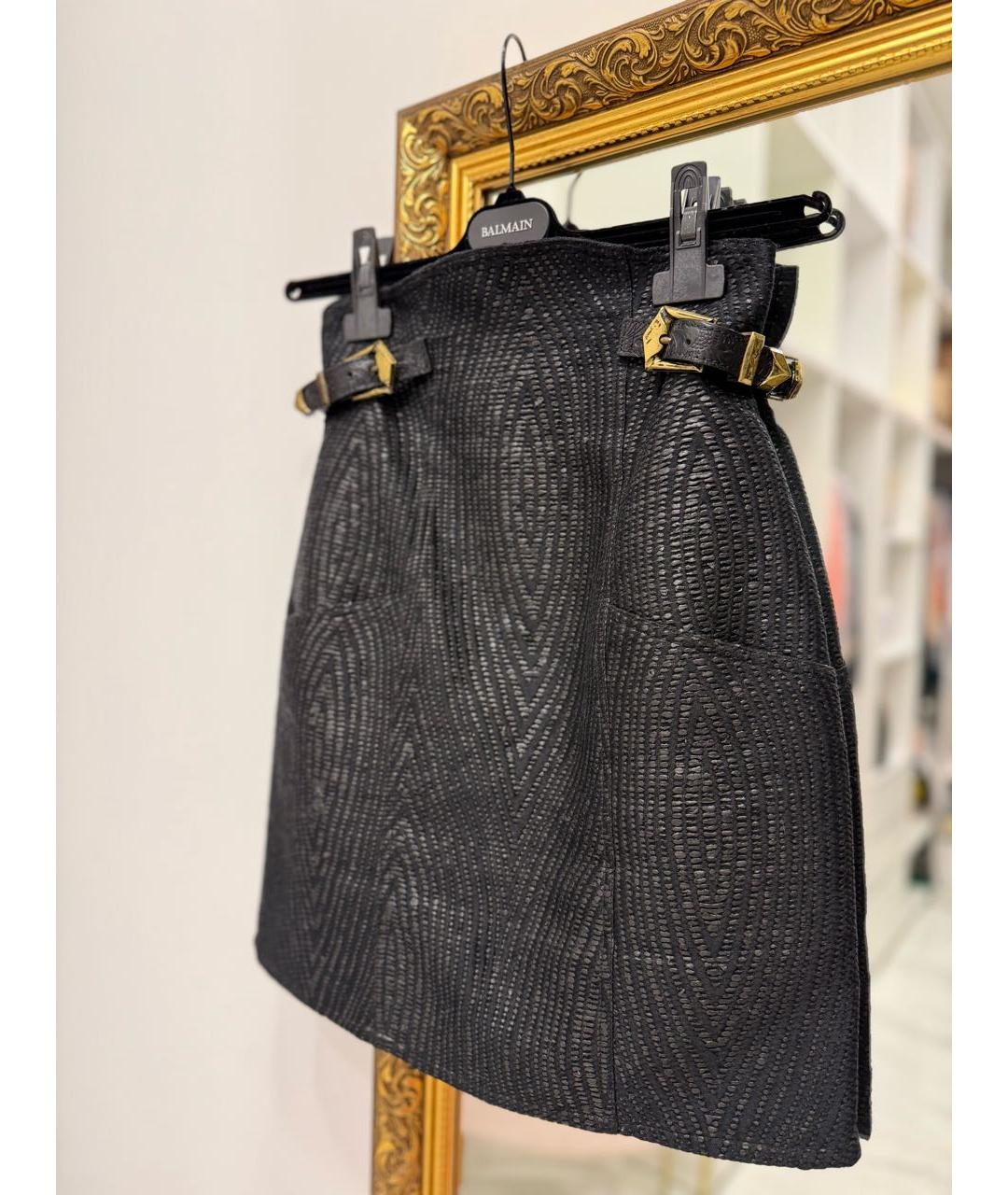 BALMAIN Черная полиуретановая юбка мини, фото 8