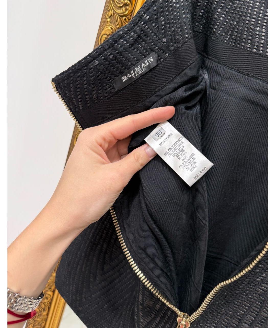 BALMAIN Черная полиуретановая юбка мини, фото 7