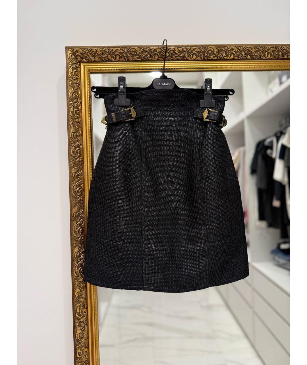 BALMAIN Черная полиуретановая юбка мини, фото 9