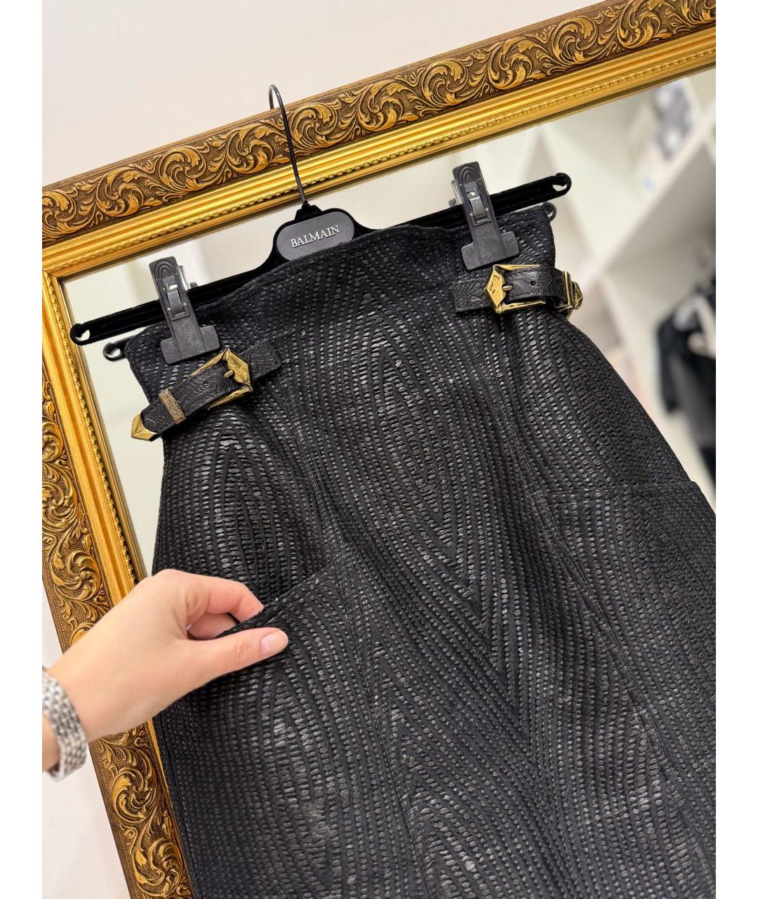 BALMAIN Черная полиуретановая юбка мини, фото 2