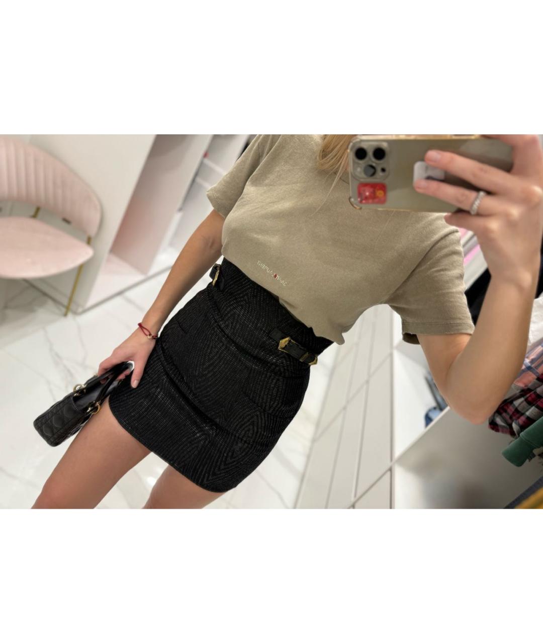 BALMAIN Черная полиуретановая юбка мини, фото 4