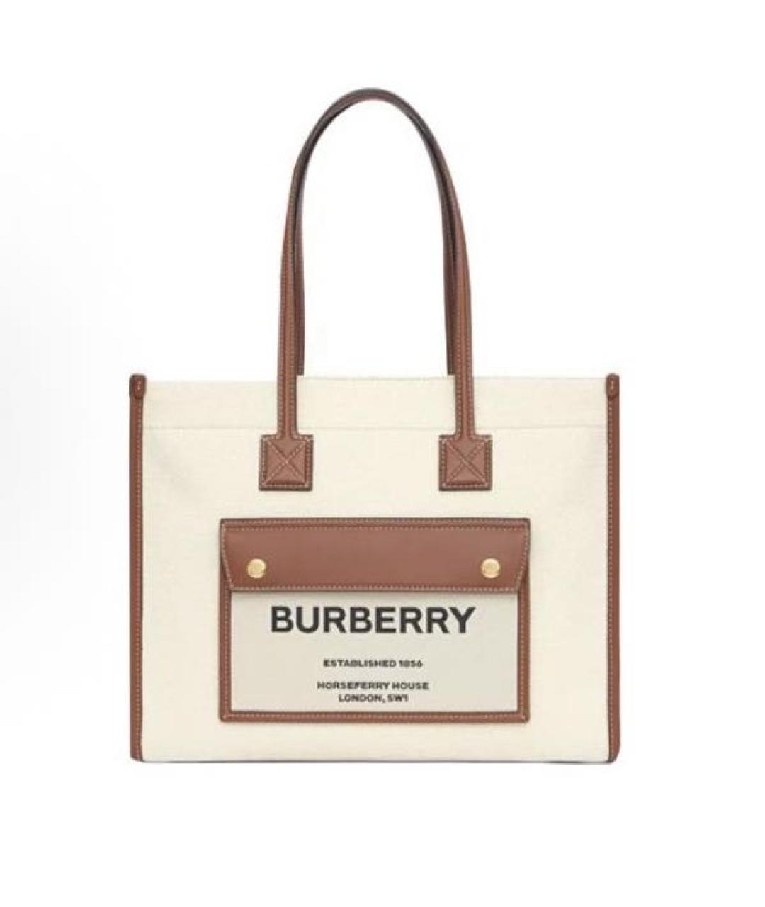 BURBERRY Бежевая хлопковая сумка тоут, фото 6