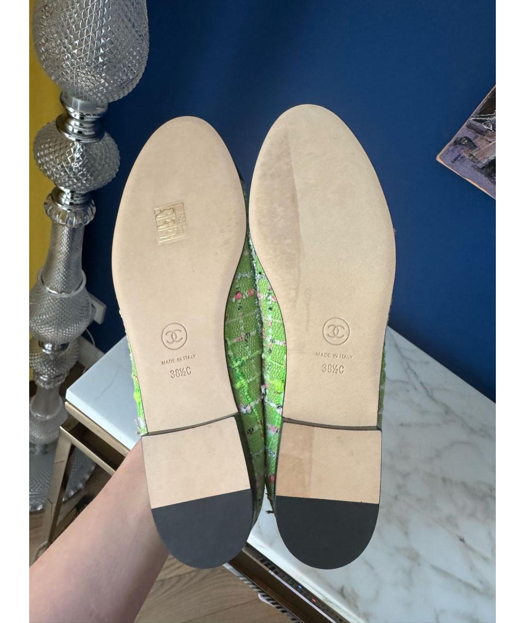 CHANEL Салатовые текстильные балетки, фото 7