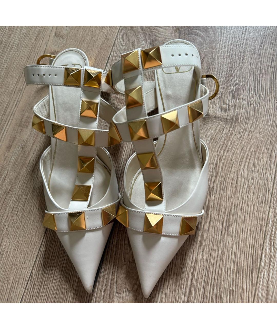 VALENTINO Белые кожаные лодочки на низком каблуке, фото 2