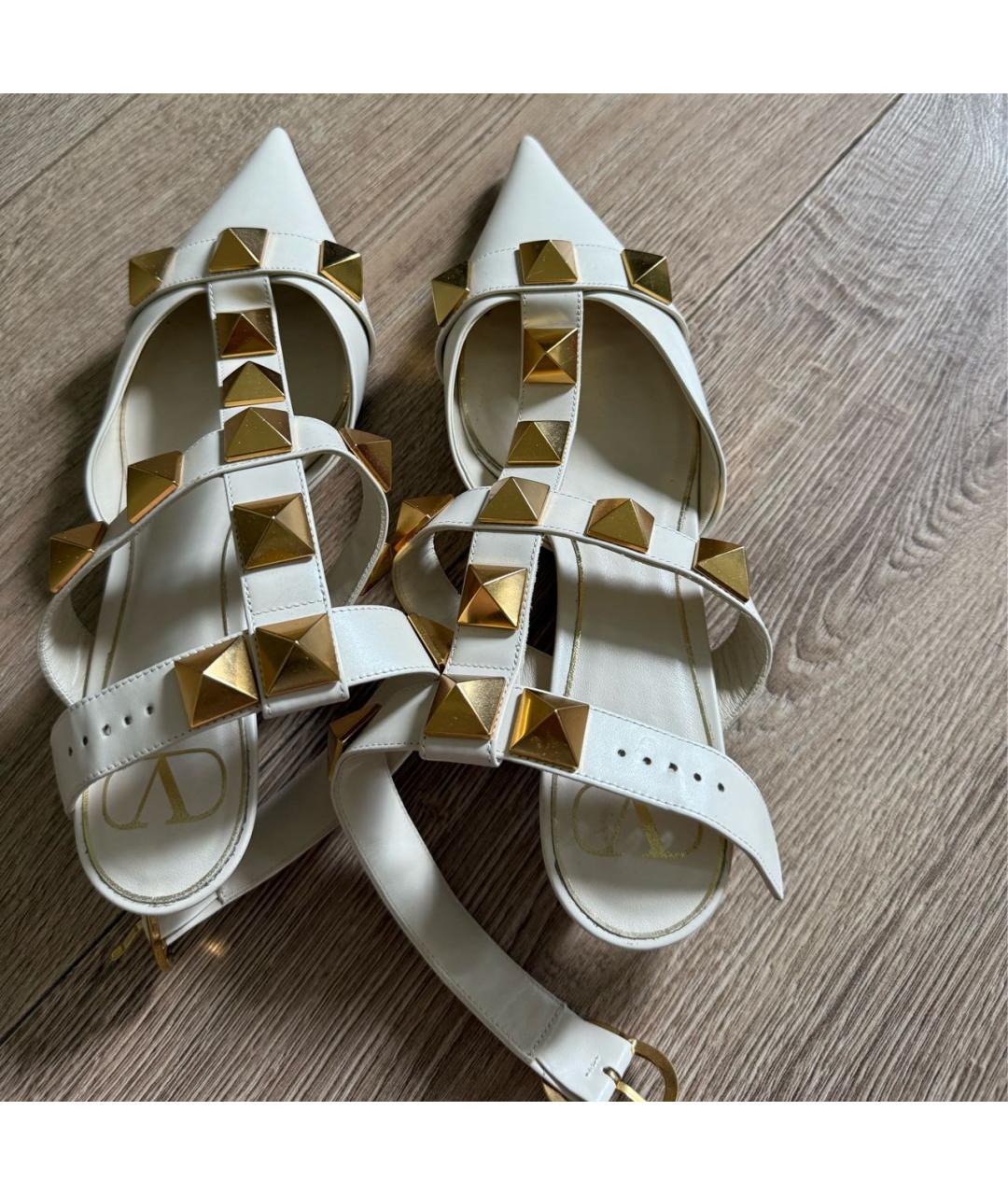VALENTINO Белые кожаные лодочки на низком каблуке, фото 3