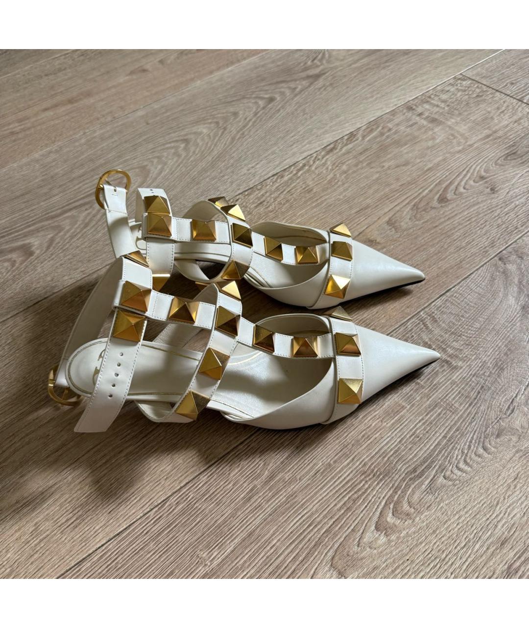 VALENTINO Белые кожаные лодочки на низком каблуке, фото 6