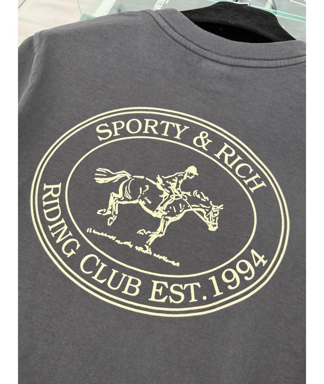 SPORTY AND RICH Антрацитовая хлопковая футболка, фото 3