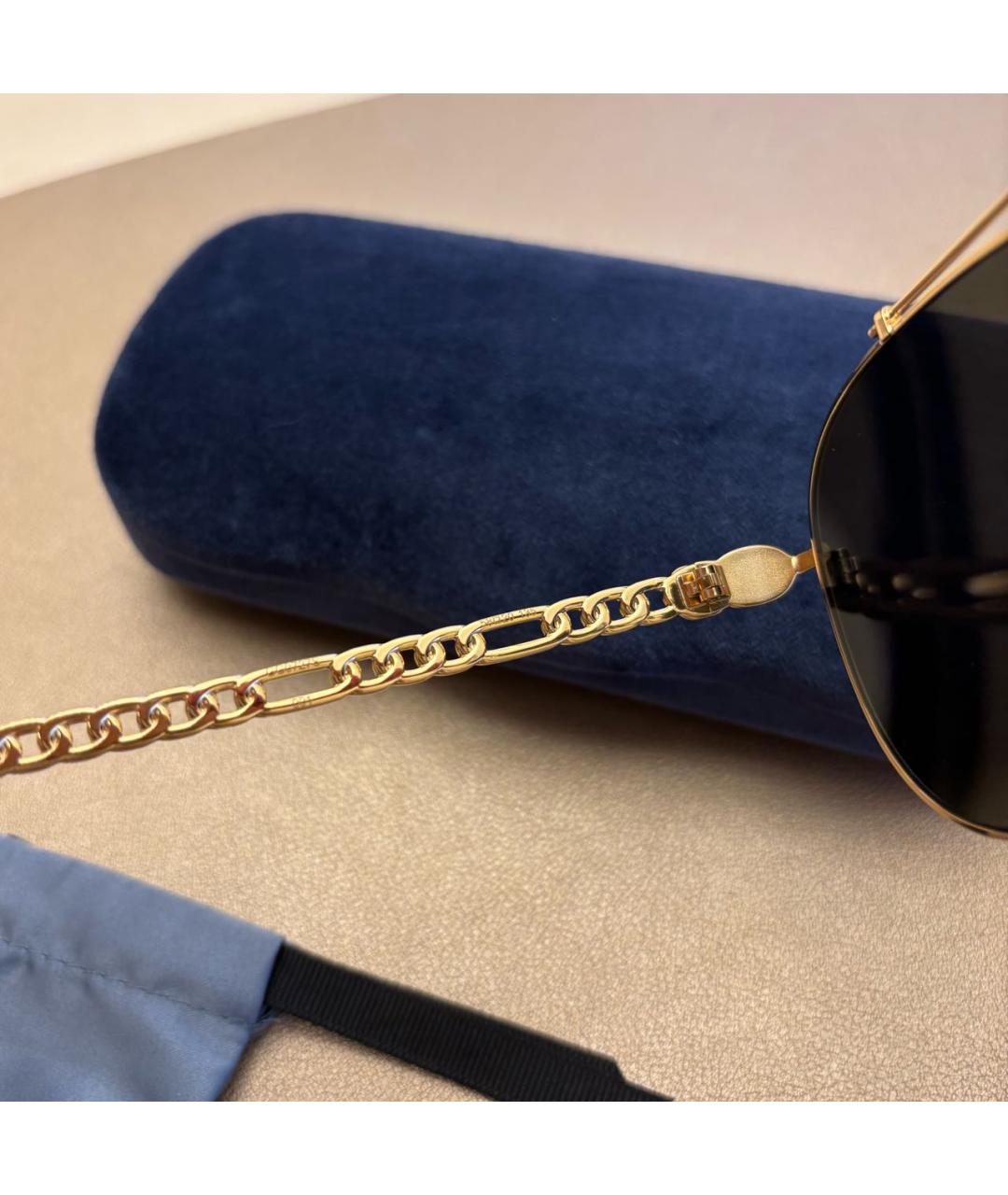 GUCCI Золотые металлические солнцезащитные очки, фото 6