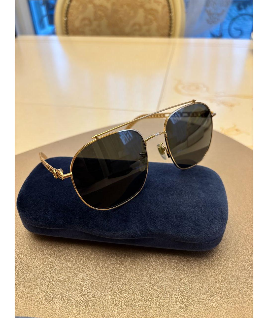 GUCCI Золотые металлические солнцезащитные очки, фото 3