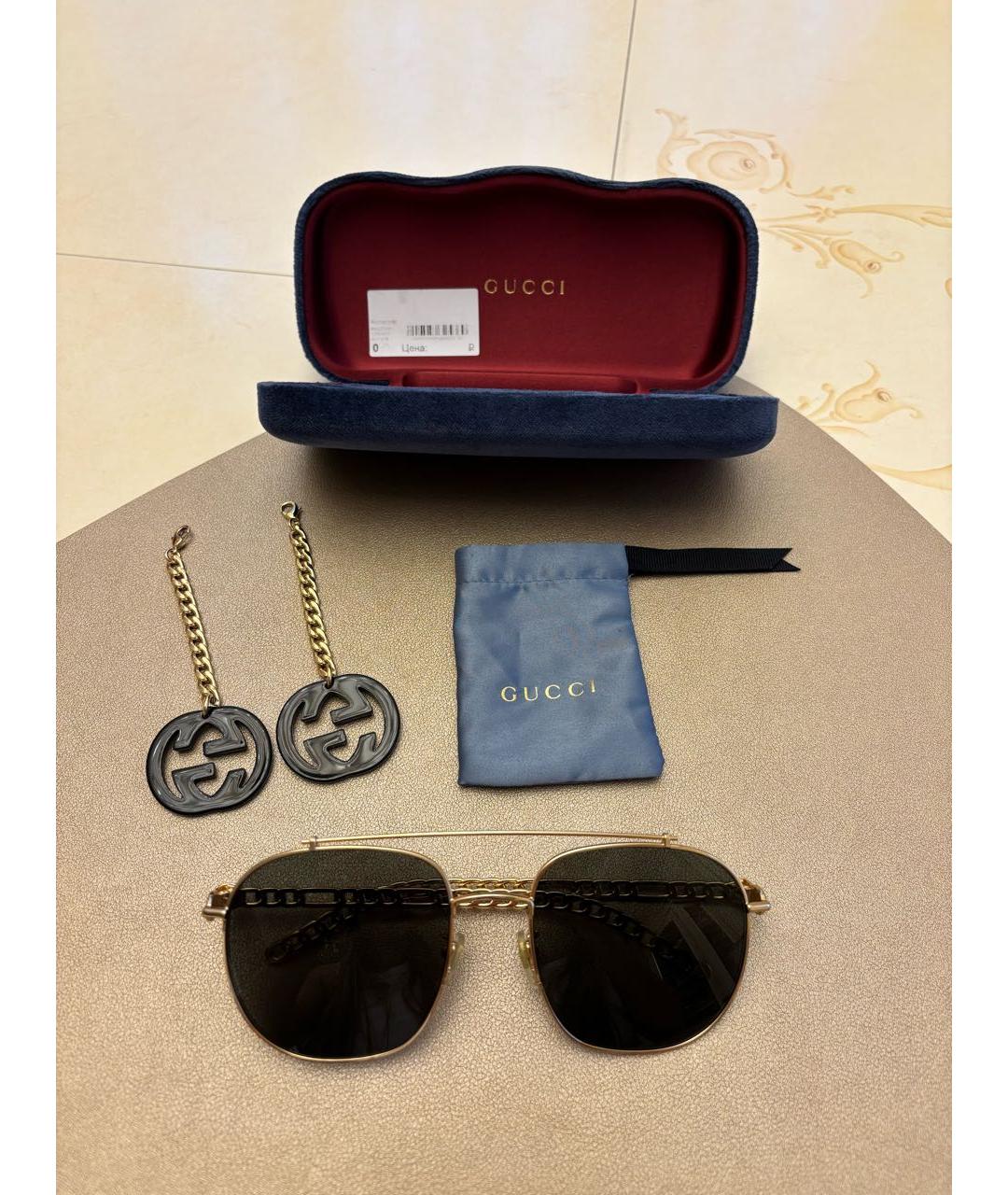 GUCCI Золотые металлические солнцезащитные очки, фото 2