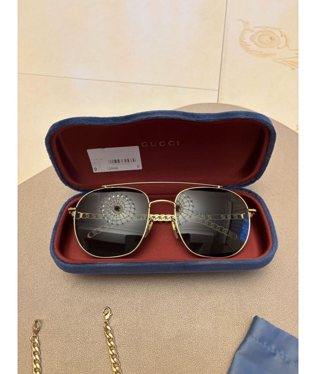 GUCCI Золотые металлические солнцезащитные очки, фото 4
