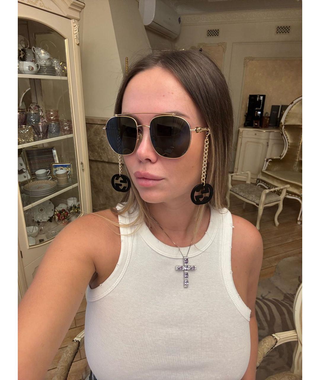 GUCCI Золотые металлические солнцезащитные очки, фото 7