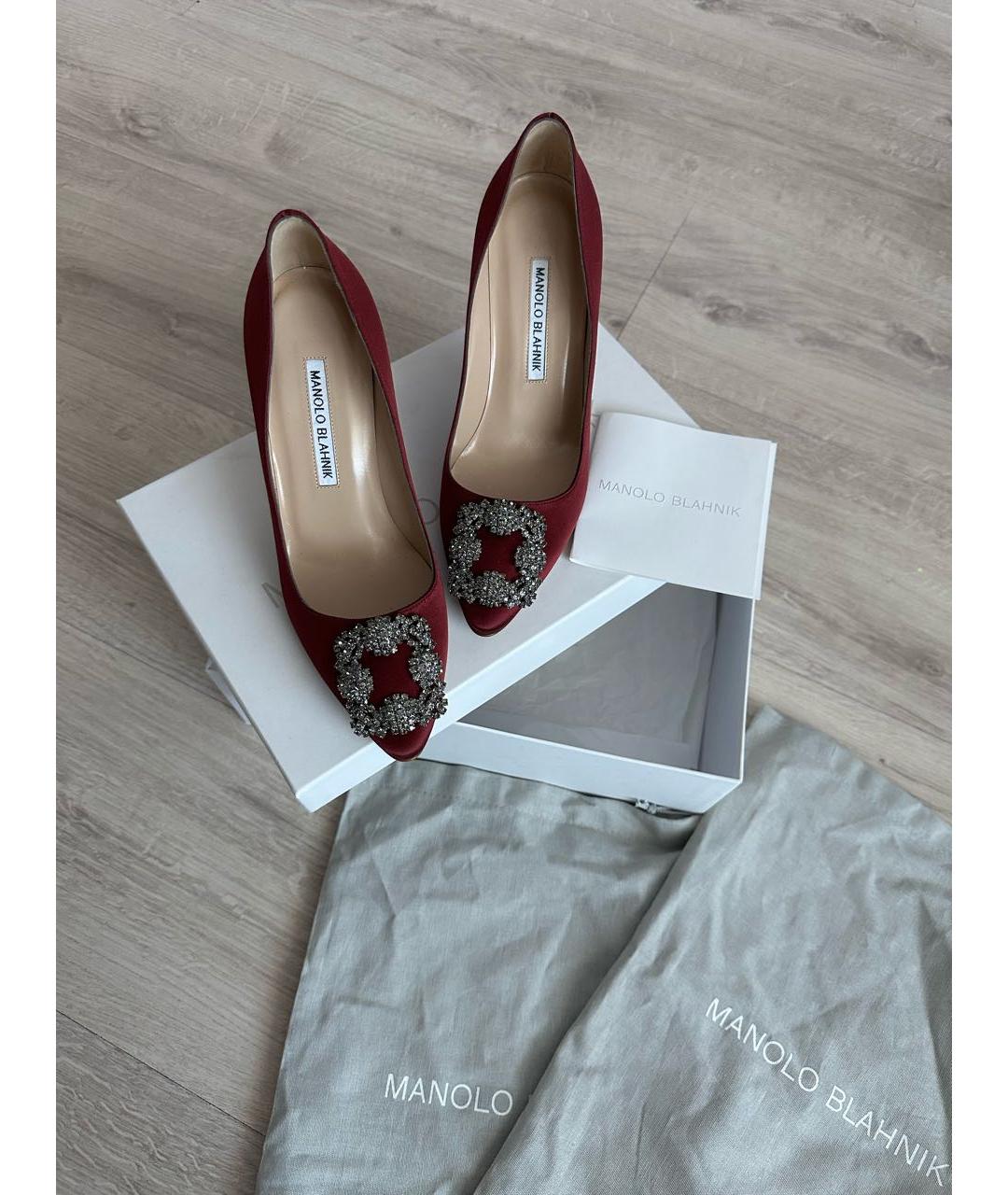MANOLO BLAHNIK Бордовые текстильные туфли, фото 5