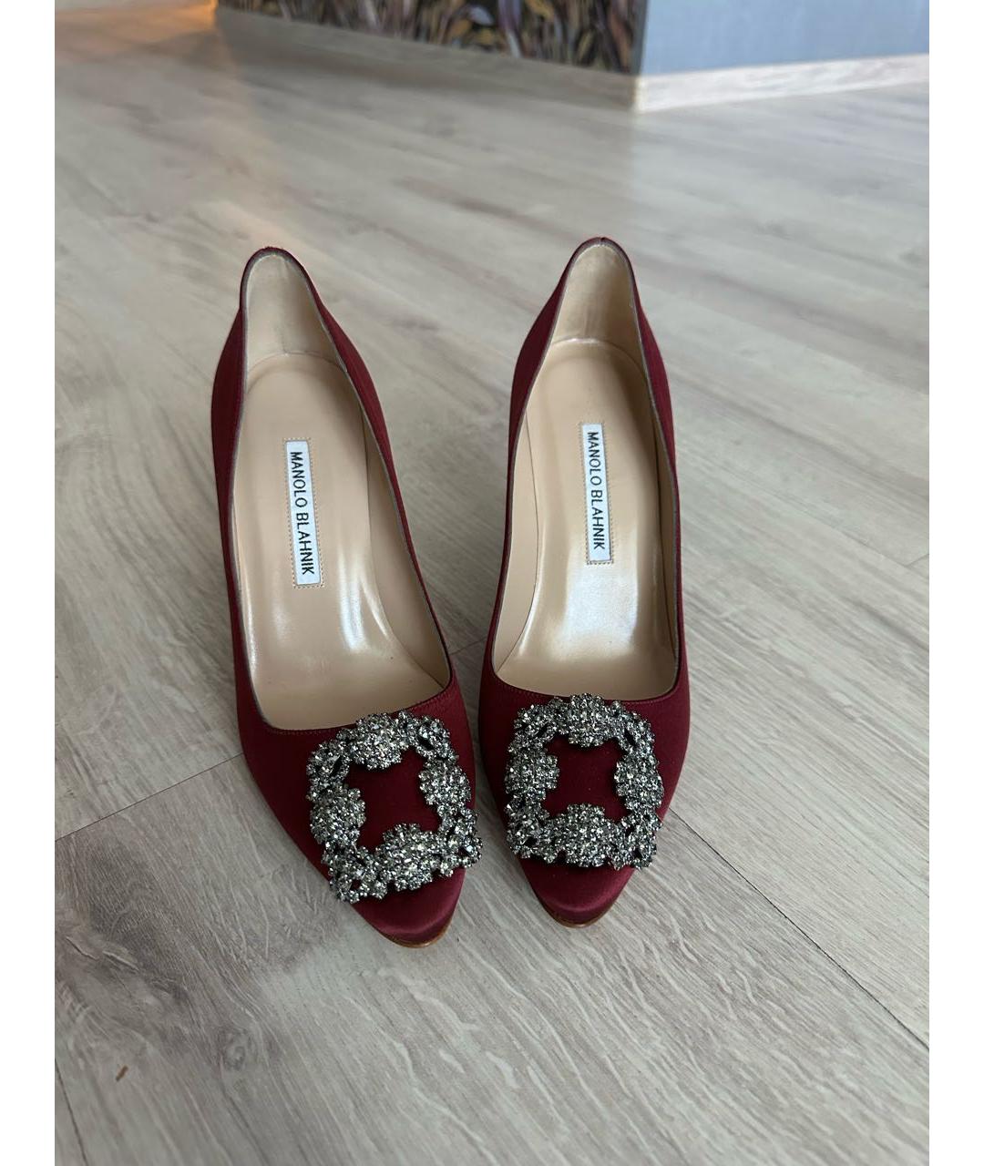 MANOLO BLAHNIK Бордовые текстильные туфли, фото 2
