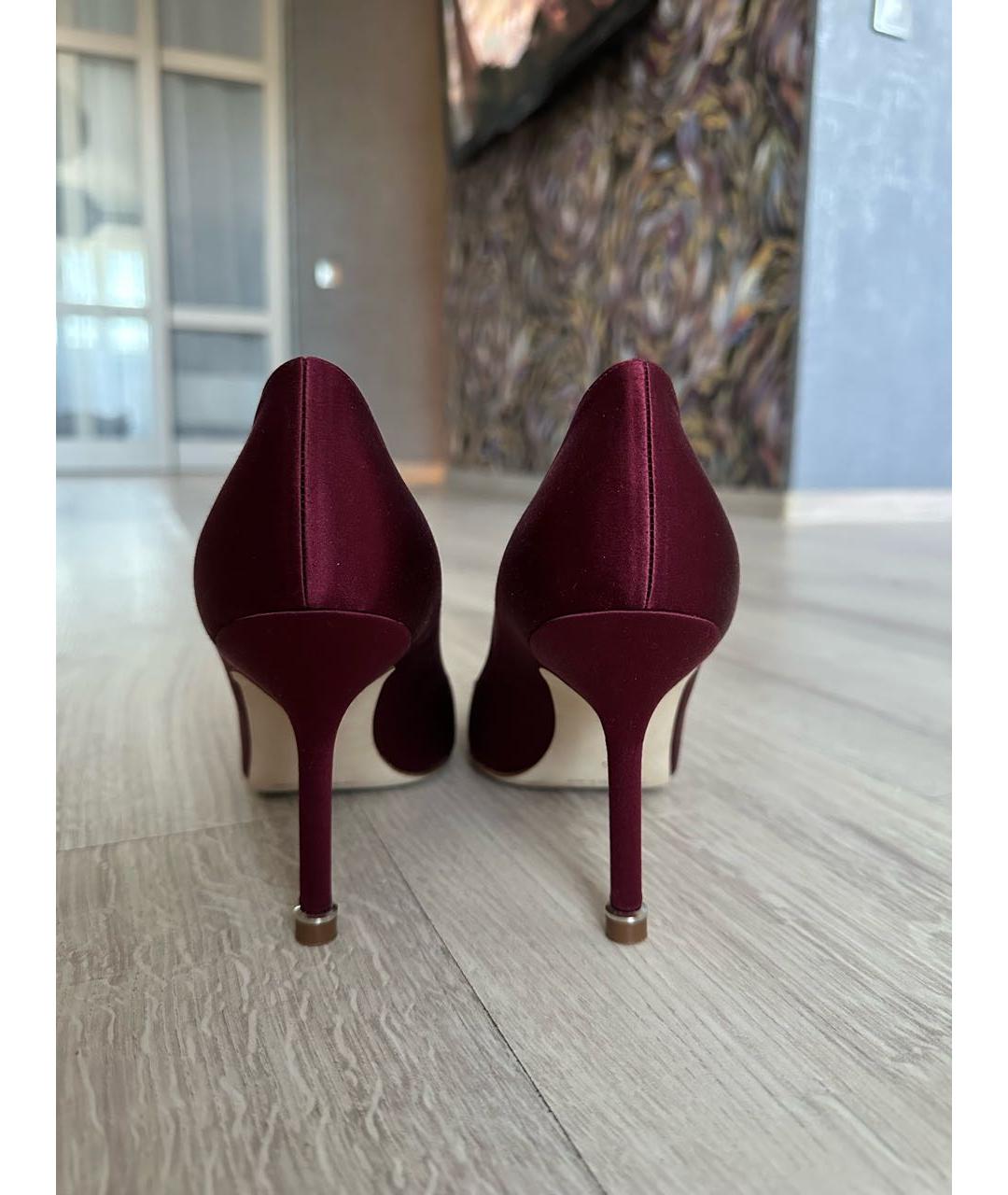 MANOLO BLAHNIK Бордовые текстильные туфли, фото 4