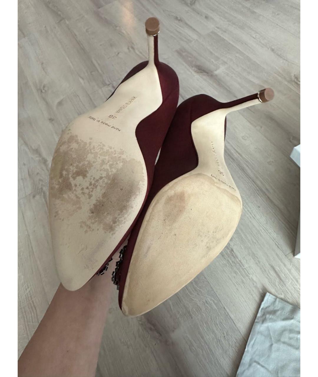 MANOLO BLAHNIK Бордовые текстильные туфли, фото 7