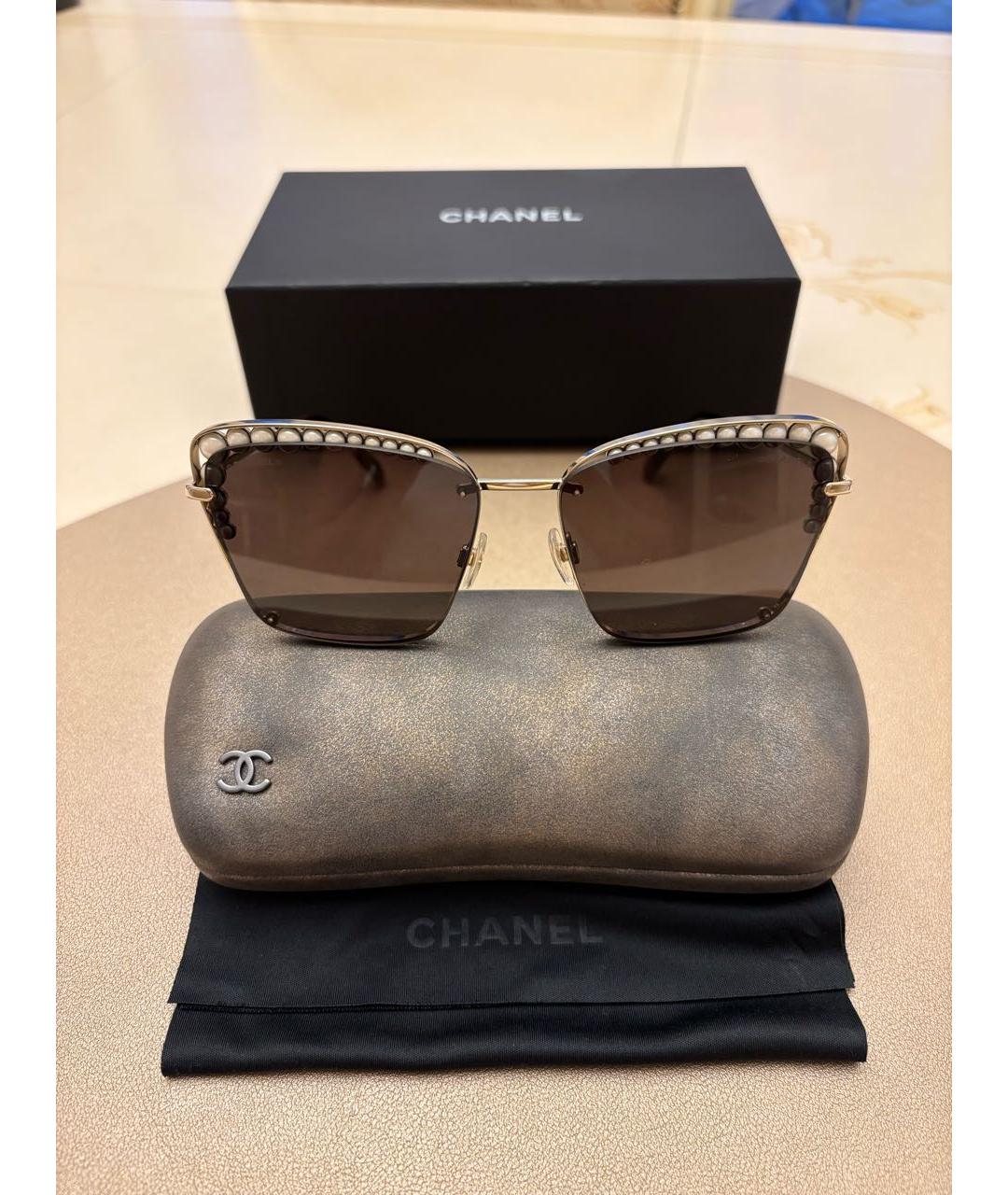 CHANEL Золотые металлические солнцезащитные очки, фото 9