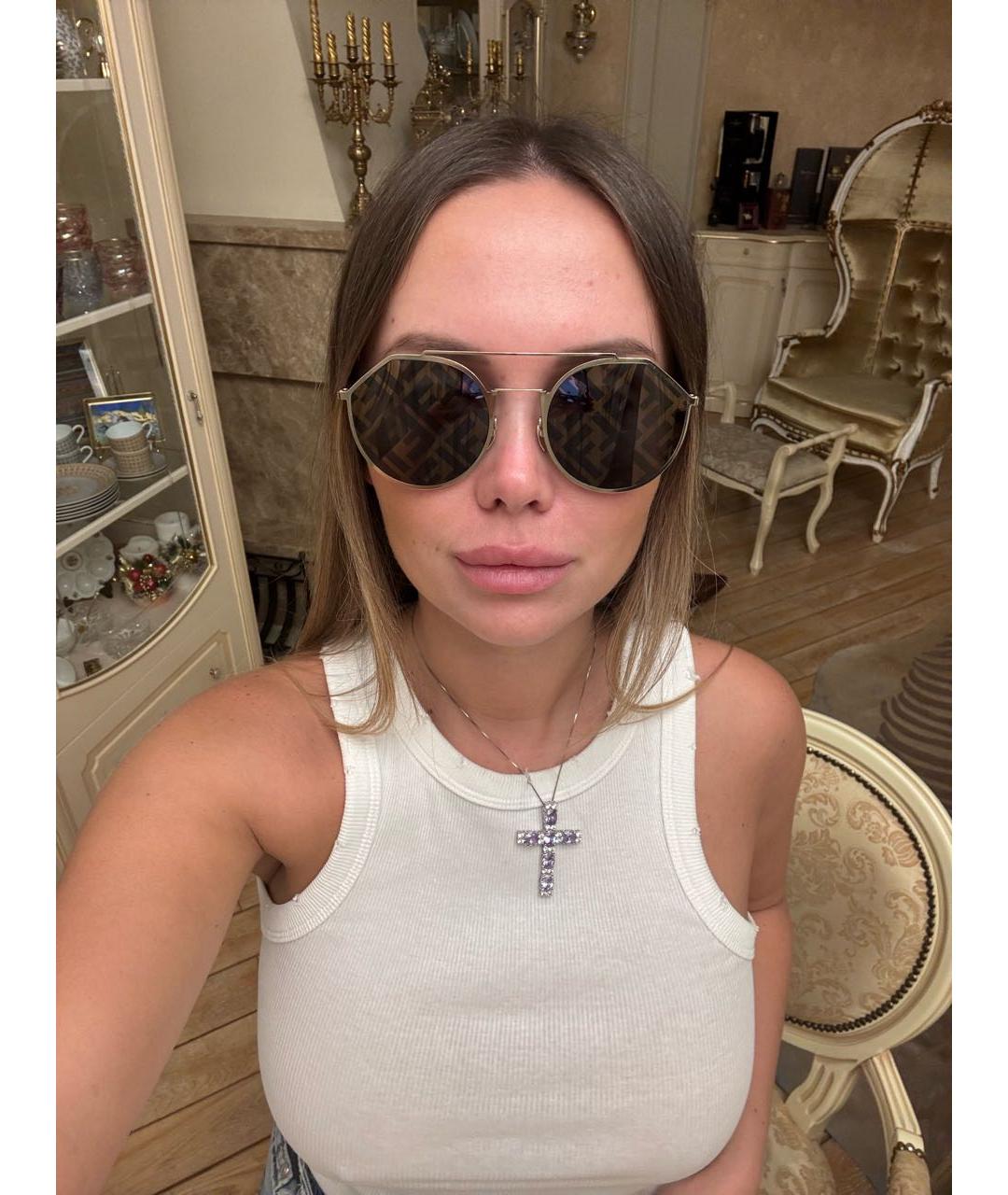 FENDI Золотые металлические солнцезащитные очки, фото 7