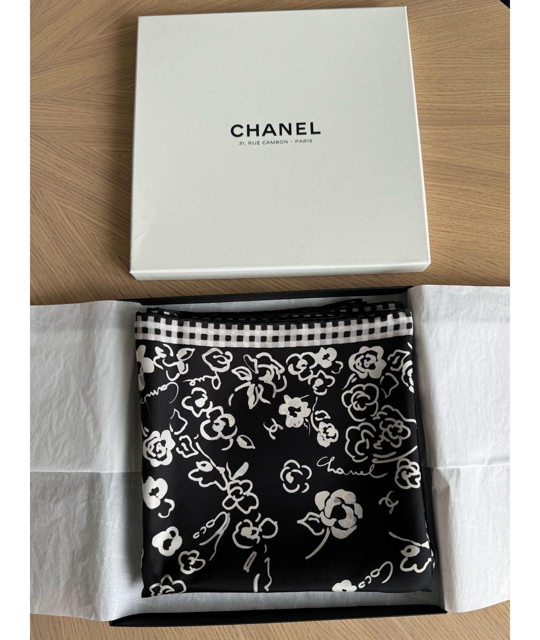 CHANEL Черный шелковый платок, фото 2