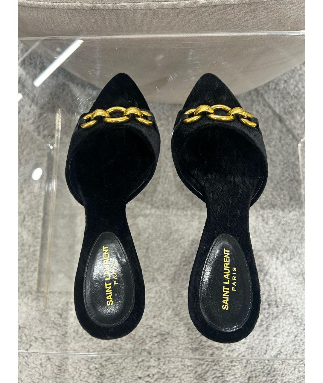 SAINT LAURENT Черные бархатные мюли, фото 3