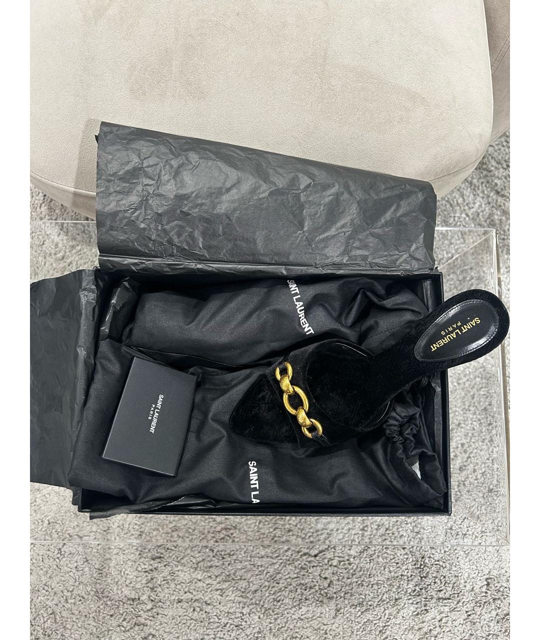 SAINT LAURENT Черные бархатные мюли, фото 5