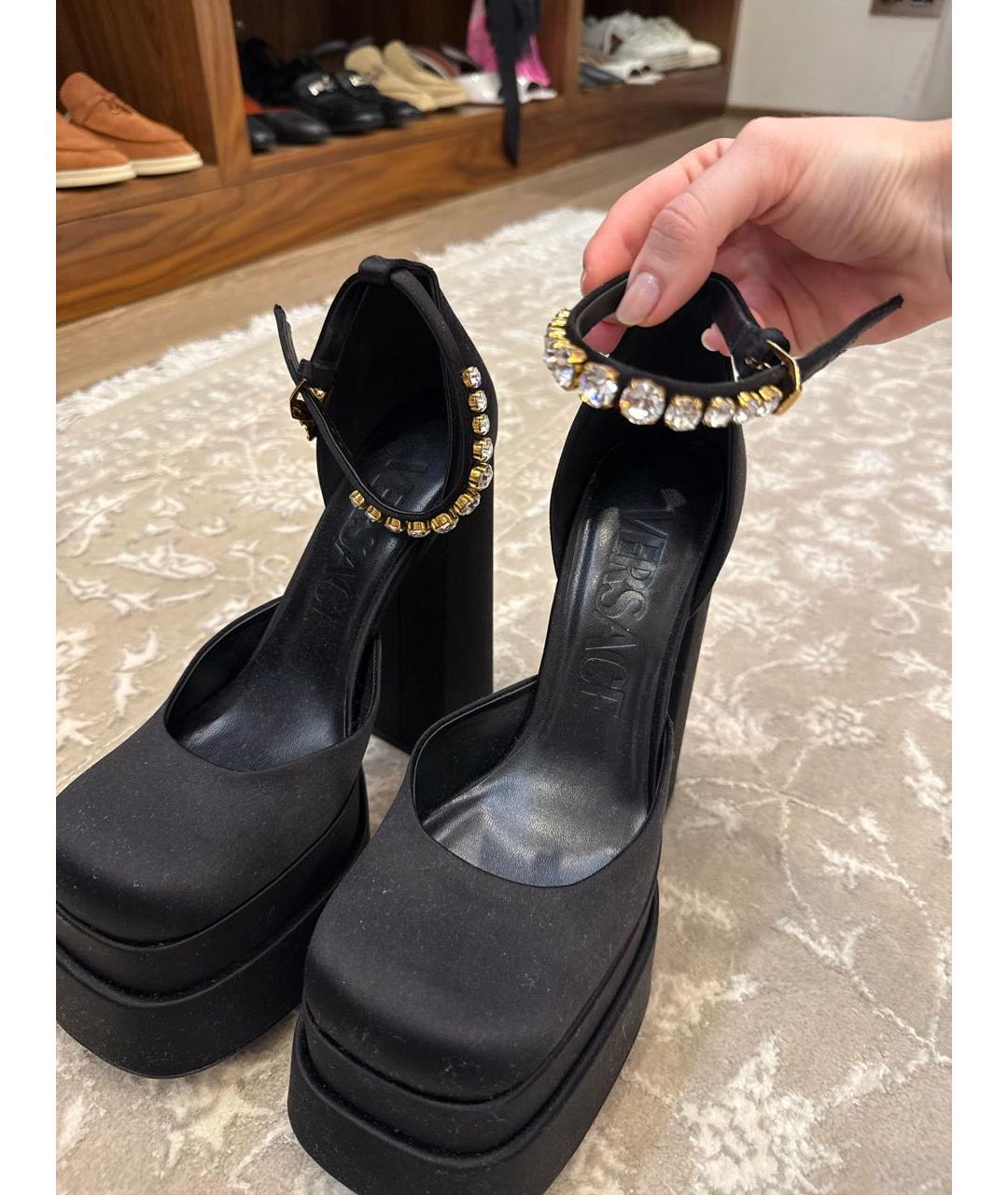 VERSACE Черные текстильные туфли, фото 6