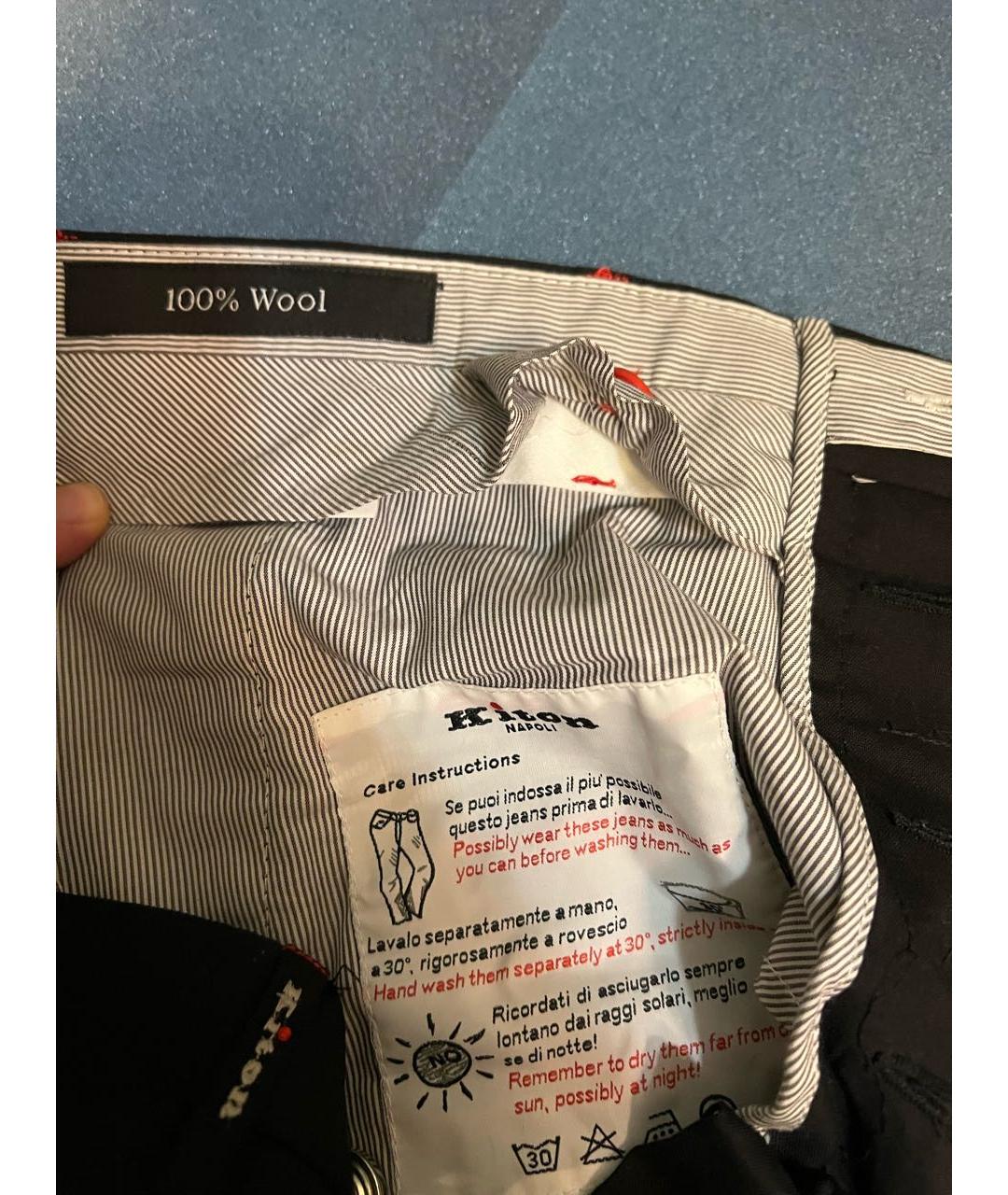 KITON Черные шерстяные повседневные брюки, фото 3