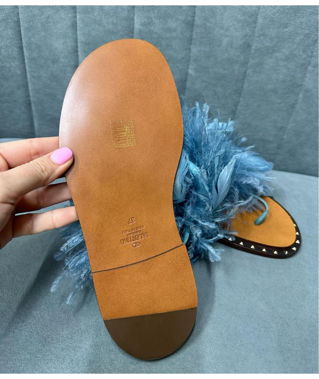 VALENTINO Синие кожаные сандалии, фото 5