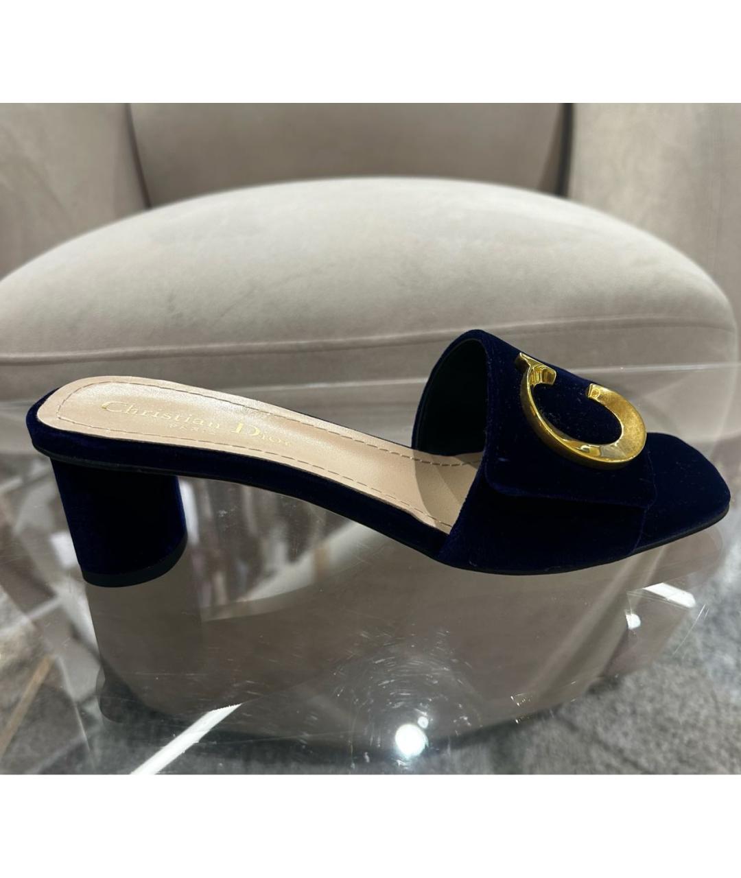 CHRISTIAN DIOR Темно-синие бархатные мюли, фото 2