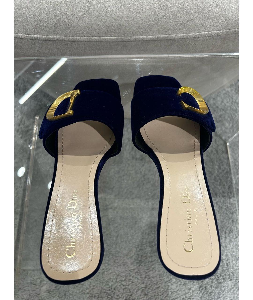 CHRISTIAN DIOR Темно-синие бархатные мюли, фото 4